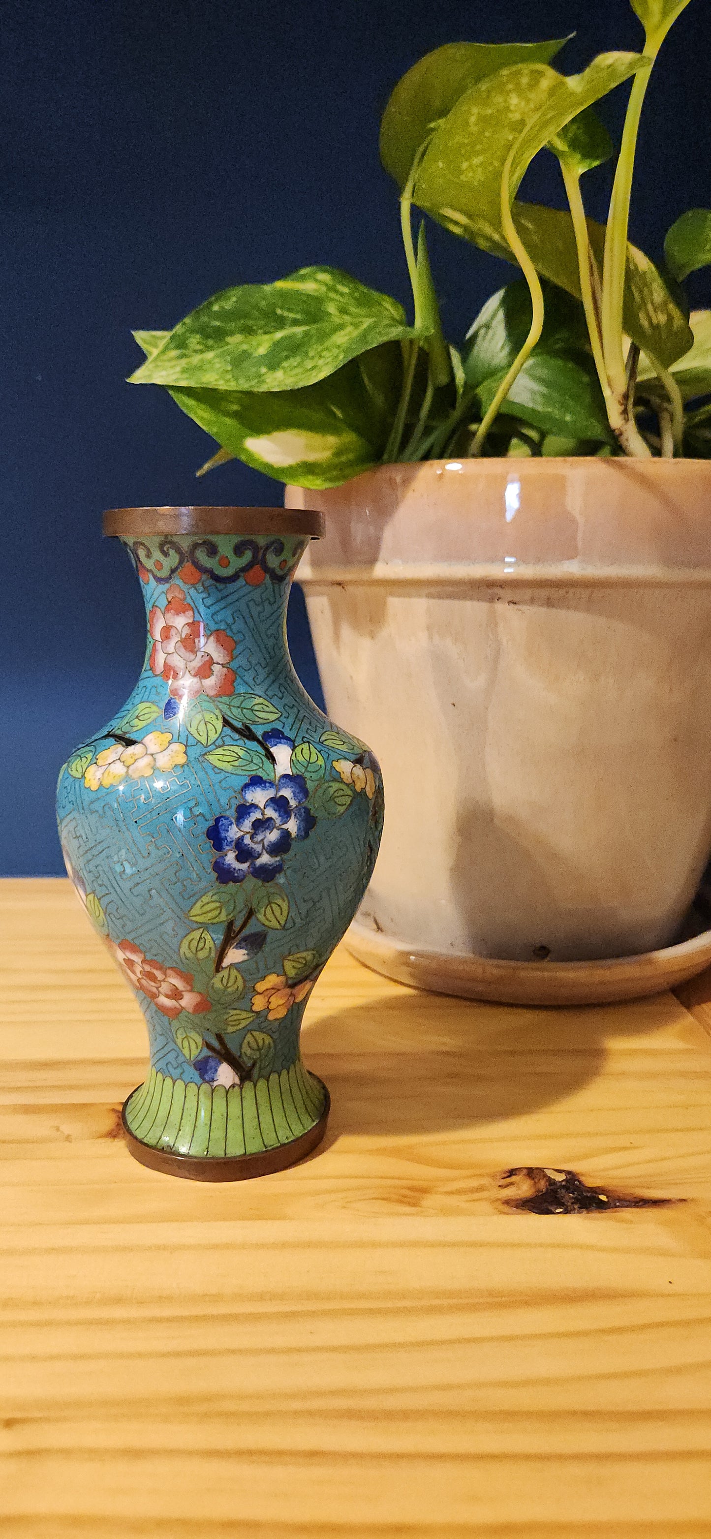 Turquoise Cloisonne Vase, 7"