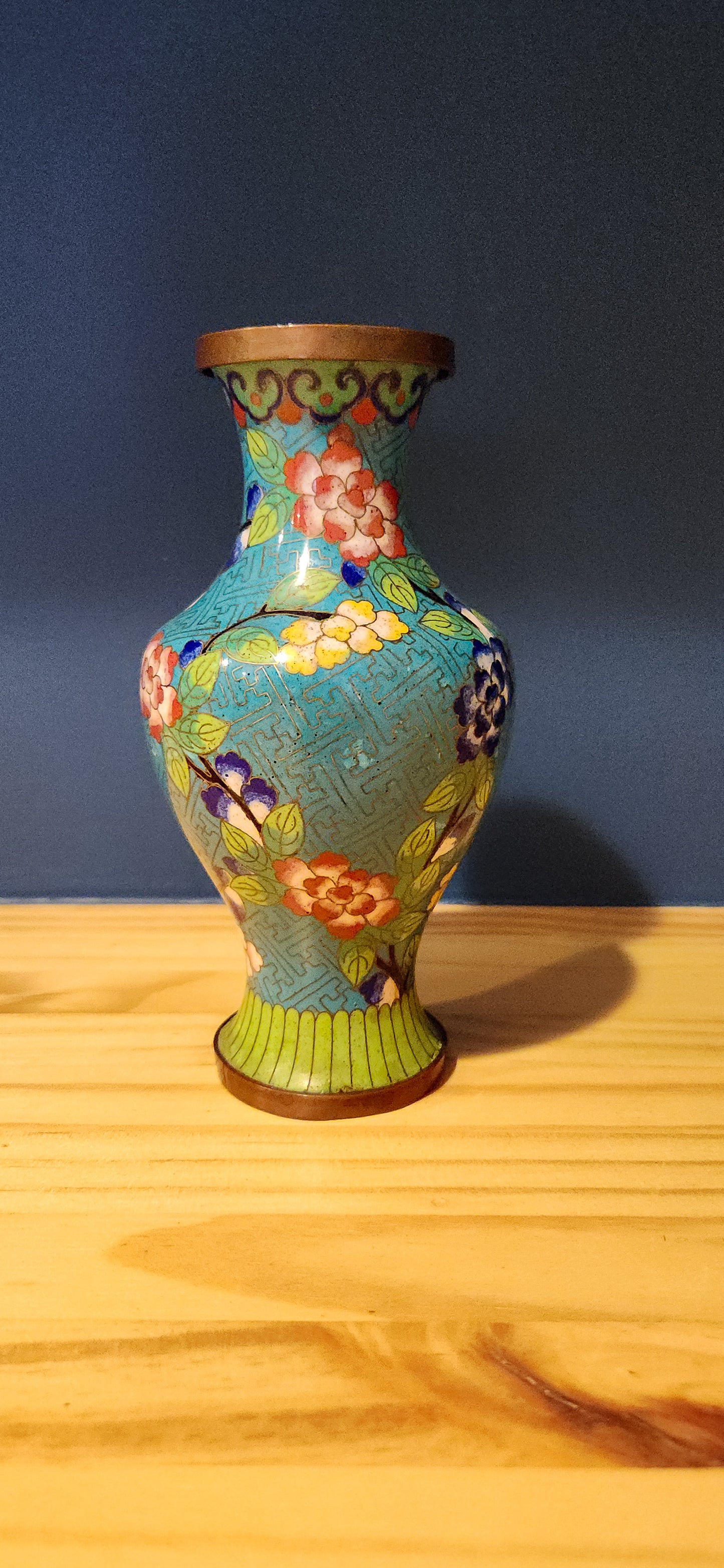 Turquoise Cloisonne Vase, 7"