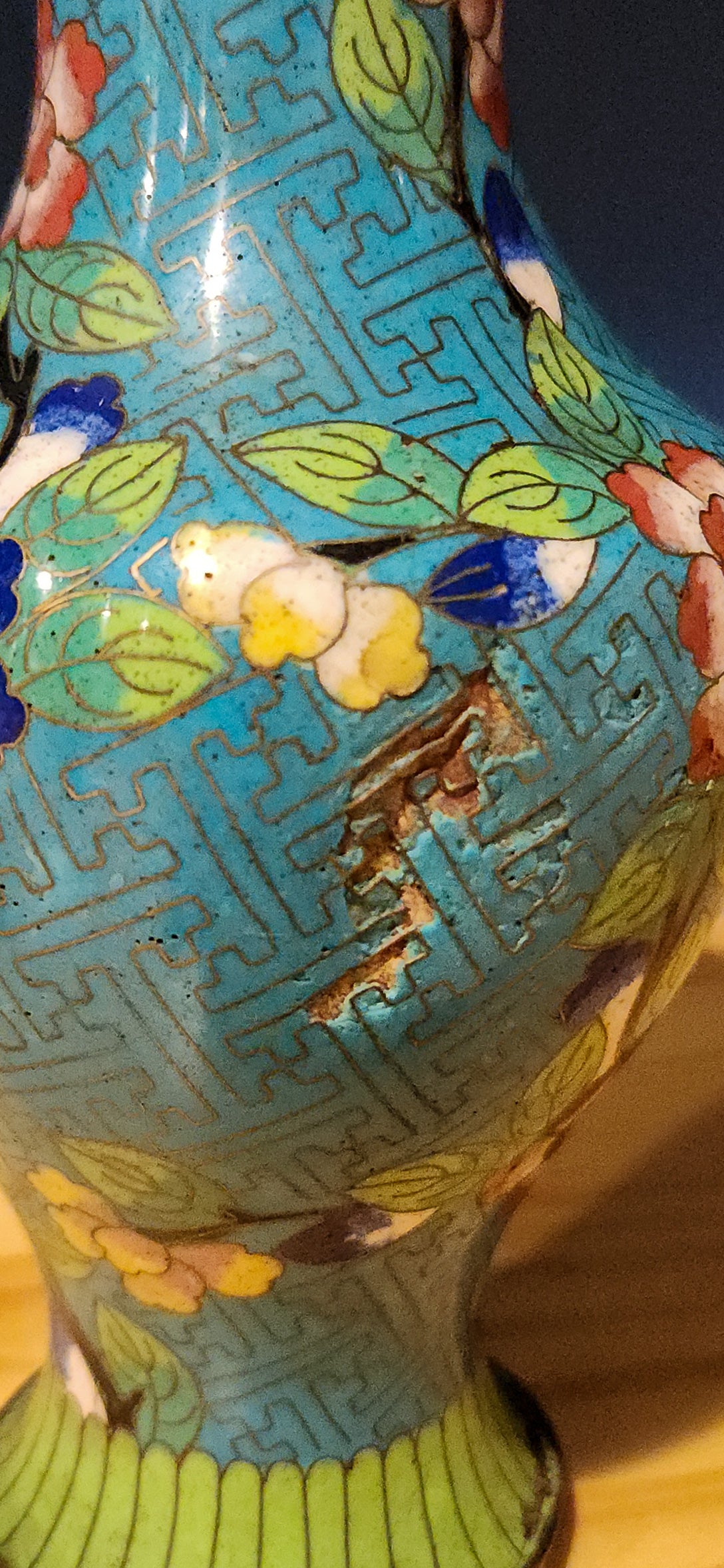 Turquoise Cloisonne Vase, 7"