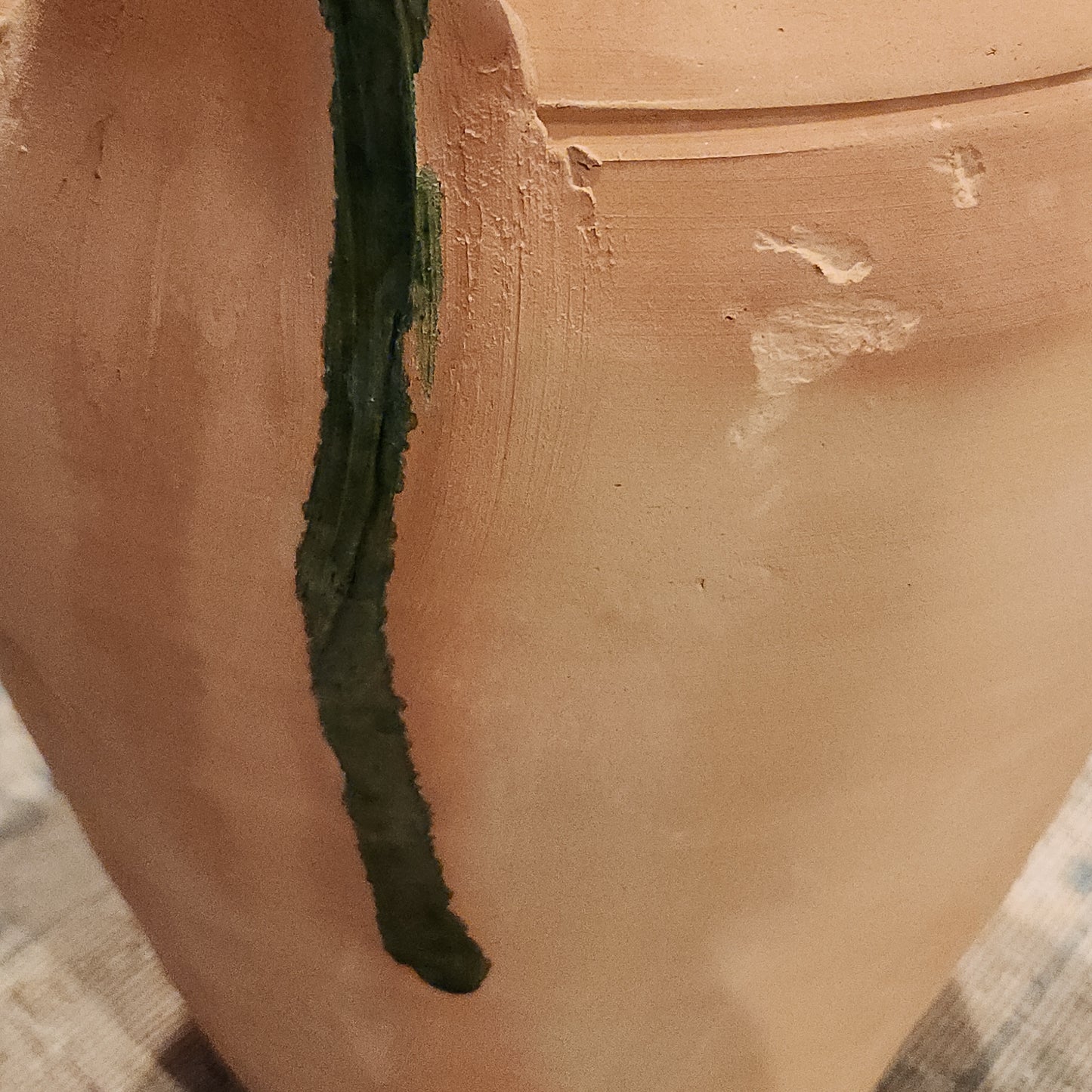 Terracotta Olive Jar with Dark Green Drip Glaze