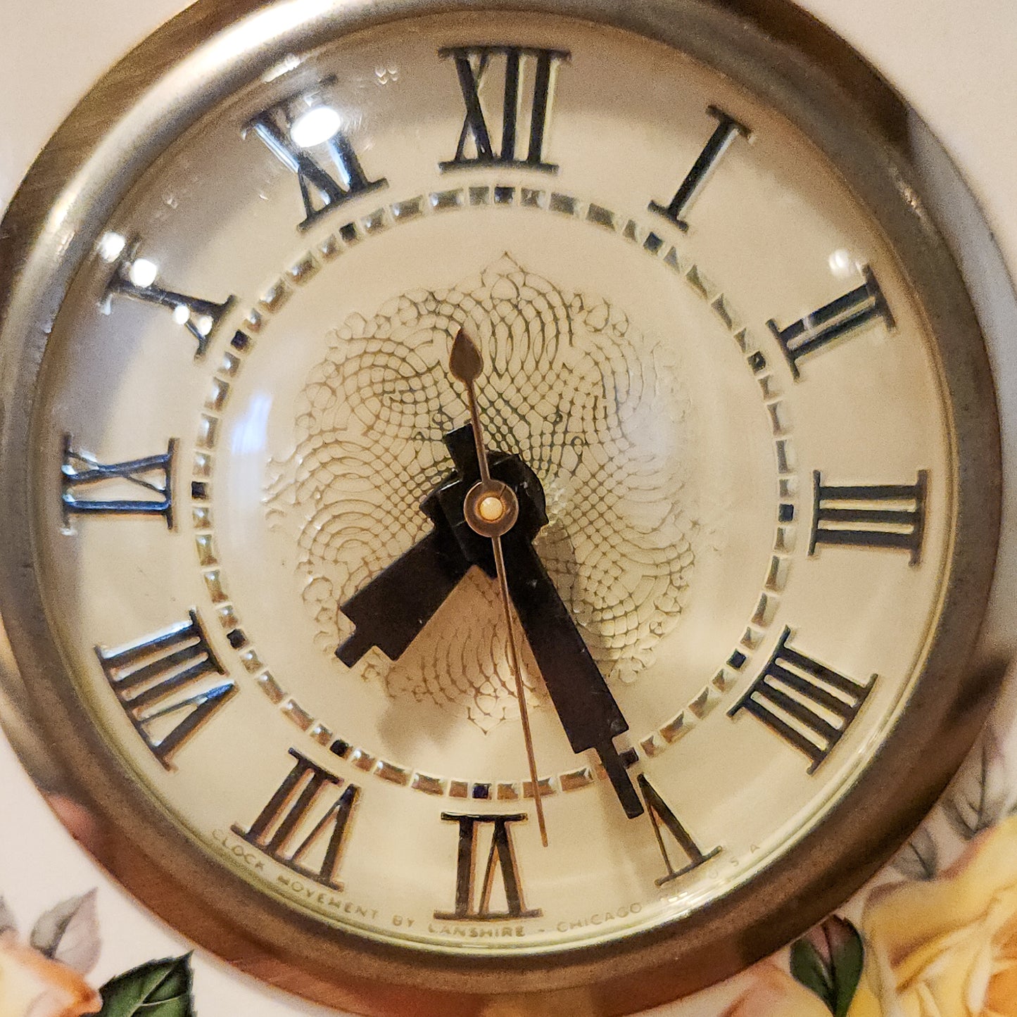 Vintage 1979 Ceramic Rose Mantel Clock – Hand-Painted Yellow Floral & Gold Gilt – Romantic Cottagecore Decorative Clock (Non-Working)