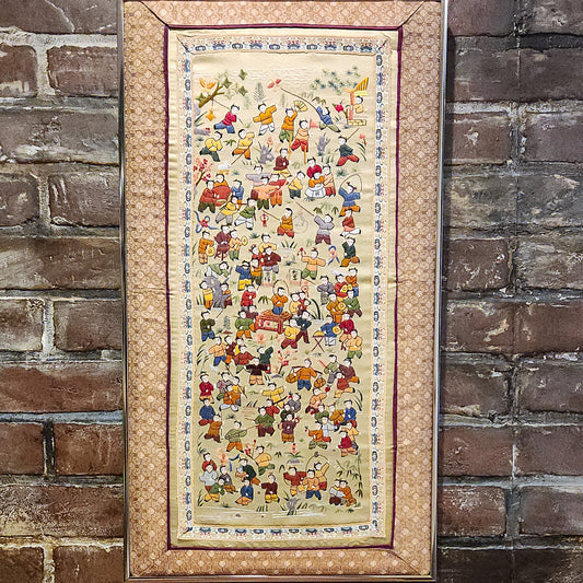 Silk Embroidered Textile with Children