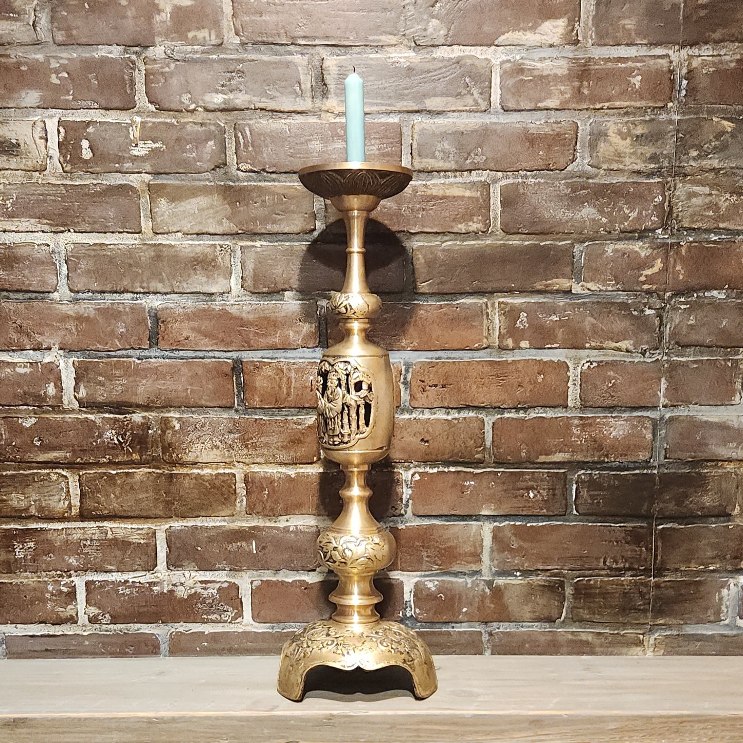 Brass Buddhist Candlestick, 22.5"